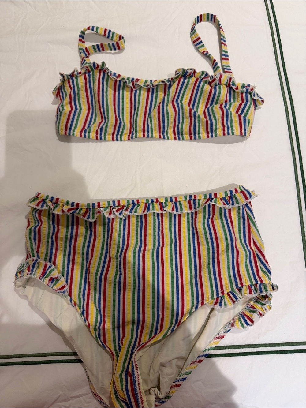 SOLID & STRIPED Multicolor Rainbow Stripe Ruffle Bikini